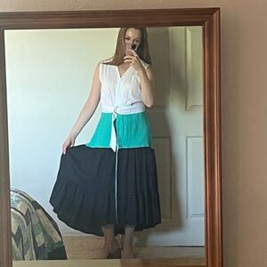 H by Halston Linen  Colorblock Tiered Dress